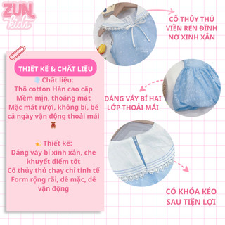 Váy Bí Bé Gái Màu Xanh Cổ Thủy Thủ J7751 - Đầm Cotton Thô Hàn Dáng Bí Xinh Xắn
