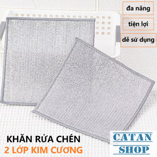 Khăn Rửa Chén Lau Chén Bát Sợi Cước Đan Lưới Kim Cương 2 Lớp Đa Năng Tiện Lợi, Siêu Bền Dễ Làm Sạch