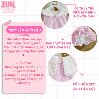 Váy Bí Bé Gái Hot Trend Hồng Cổ Thủy Thủ J7751 - Đầm Cotton Thô Hàn Phối Ren Đáng Yêu