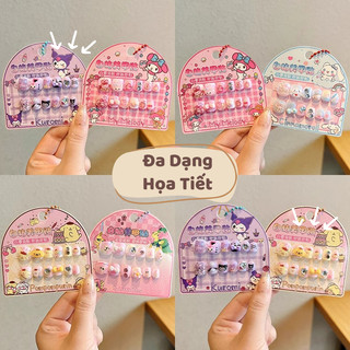 Set Móng Tay Giả Hình Kuromi, Kitty, Cinamoroll Đáng Yêu Cho Bé - Bộ Dán Móng Tay 3D Sẵn Keo Tiện Lợi, An Toàn