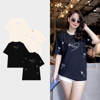 [XẢ KHO] Áo Thun In Hình Pink Flower Form Rộng Cổ Tròn Tay Lỡ, Áo Phông Unisex Vải Co Giãn Thoáng Mát Hàn Quốc