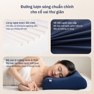 Gối Công Thái Học Wave Ru9 | Nâng Đỡ Cổ Vai Gáy | Đường Cắt Laser Giảm Độ Dốc Tránh Ngửa Đầu | 2 Độ Cao