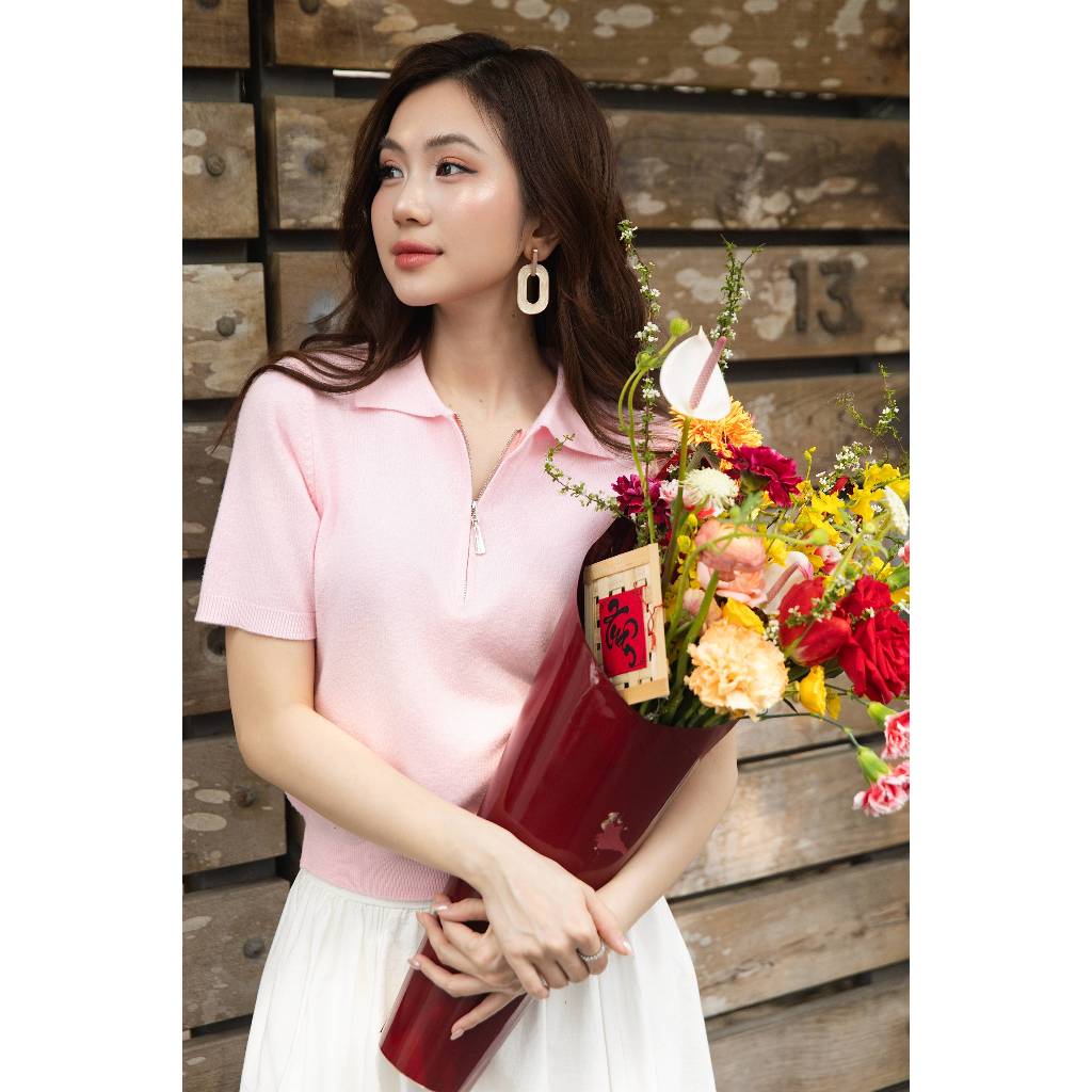 Áo Polo Dệt Kim Form Suông Phối Dây Kéo Thời Trang GUMAC AF11032