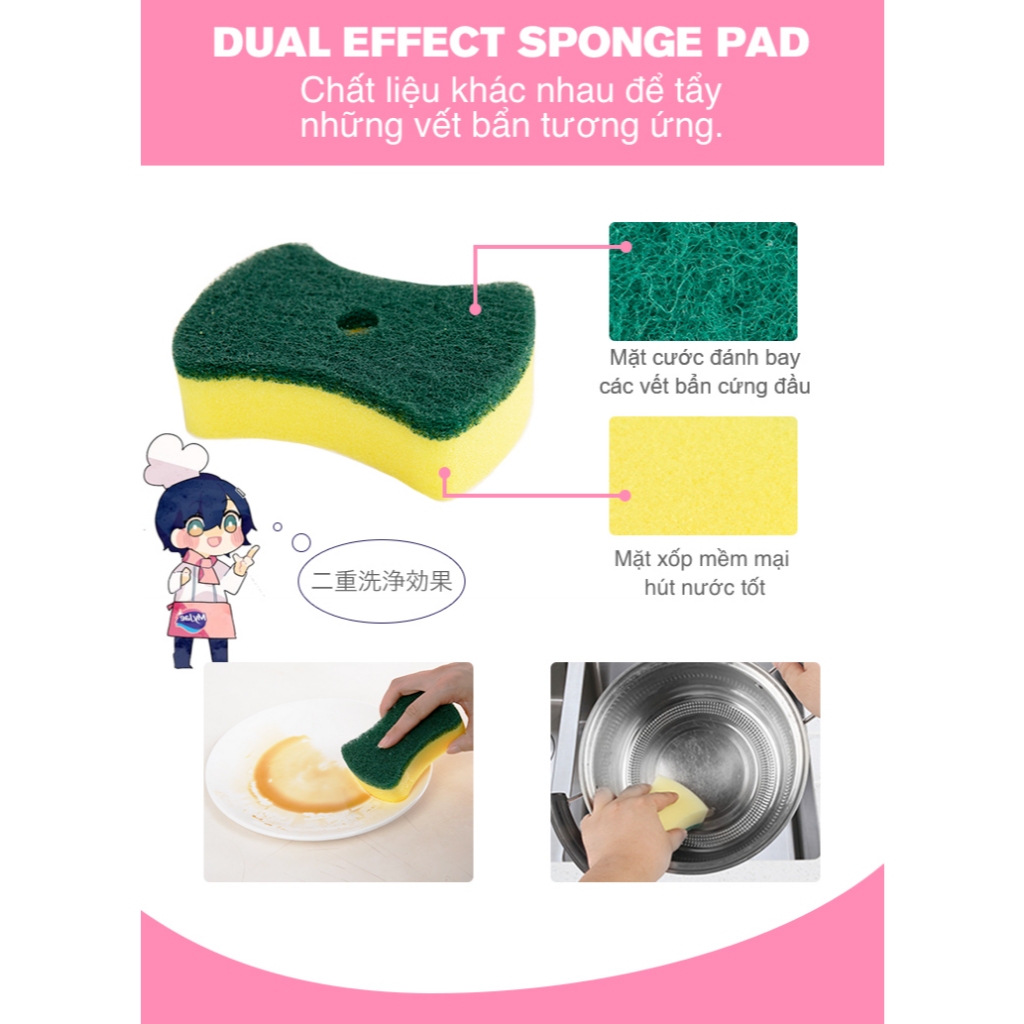 Combo 3 Bịch Miếng bọt biển rửa chén MyJae 2 mặt, mút xốp rửa bát đa năng