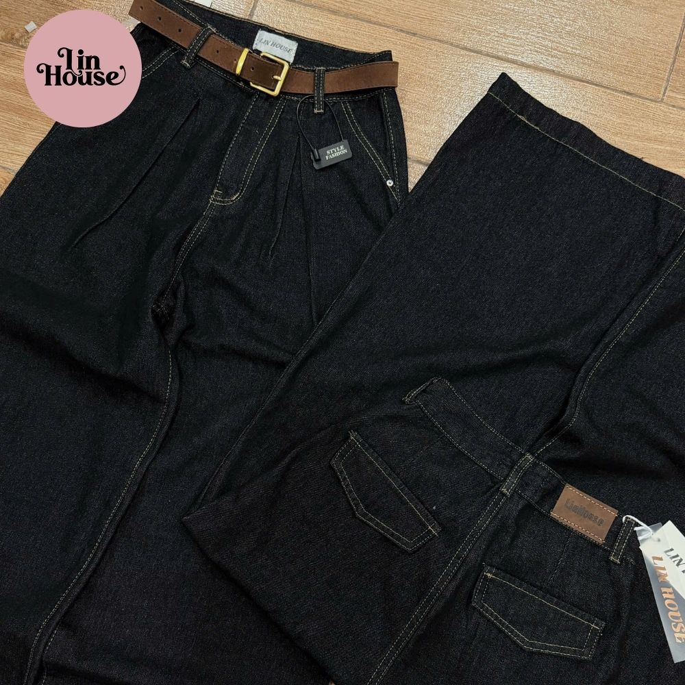 (MÃ 12) Quần Jean Nữ Suông Xếp Ly – Quần Jeans Hàng QC Ống Rộng 29–32cm Form Nấm Lùn, Lưng Cao Tôn Dáng