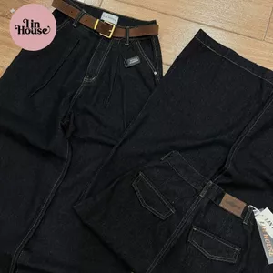 Quần Jean Nữ Suông Xếp Ly – Quần Jeans Hàng QC Ống Rộng 29–32cm Form Nấm Lùn, Lưng Cao Tôn Dáng