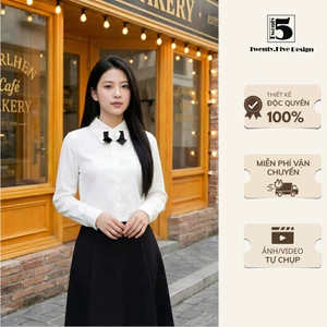 Áo sơ mi trơn cho nữ thiết kế dáng lửng chất cotton thô Twenty.Five AH119 (kèm hoa trà)