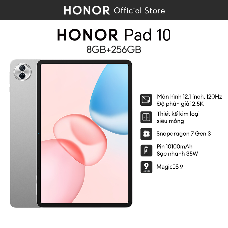 [NEW] Máy Tính Bảng Honor Pad 10 8GB + 256GB, Snapdragon 7 Gen3, Màn Hình 12.1 Inch, Pin 10100 mAh, Bảo Hành 18 Tháng