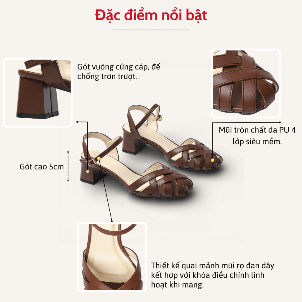[Form to] Giày Sandal 5cm Đế Vuông Mũi Rọ Đan Dây Thời Trang Pixie H417