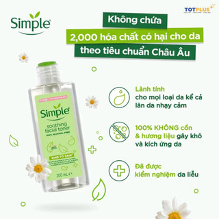Nước Hoa Hồng Simple Soothing Facial Toner 200ml - Làm Dịu Và Cấp Ẩm Cho Da