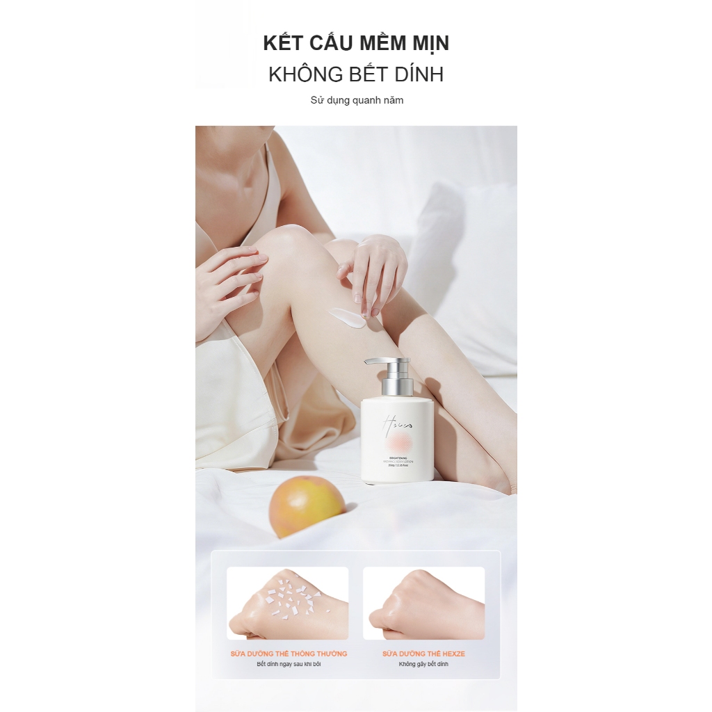Sữa dưỡng thể  sáng da HEXZE 350g, dưỡng ẩm, dưỡng sáng, không bết dính hương thơm tự nhiên