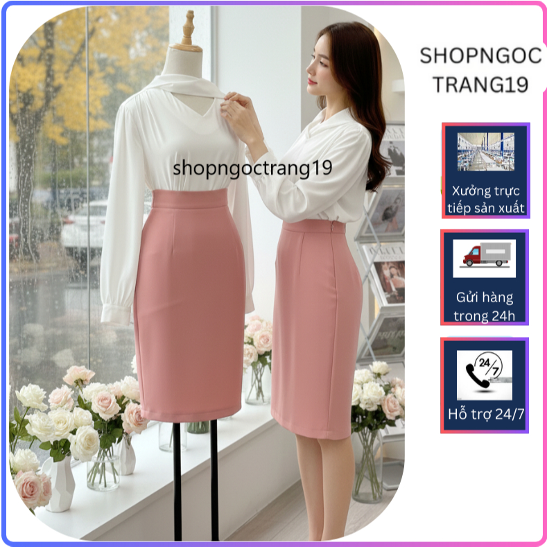 Chân Váy Công Sở Bút Chì 2 Lớp Cao Dài 60cm Qua Gối, Có bigsize, Vải Vitex May kĩ Mặc Tôn Dáng_CV34