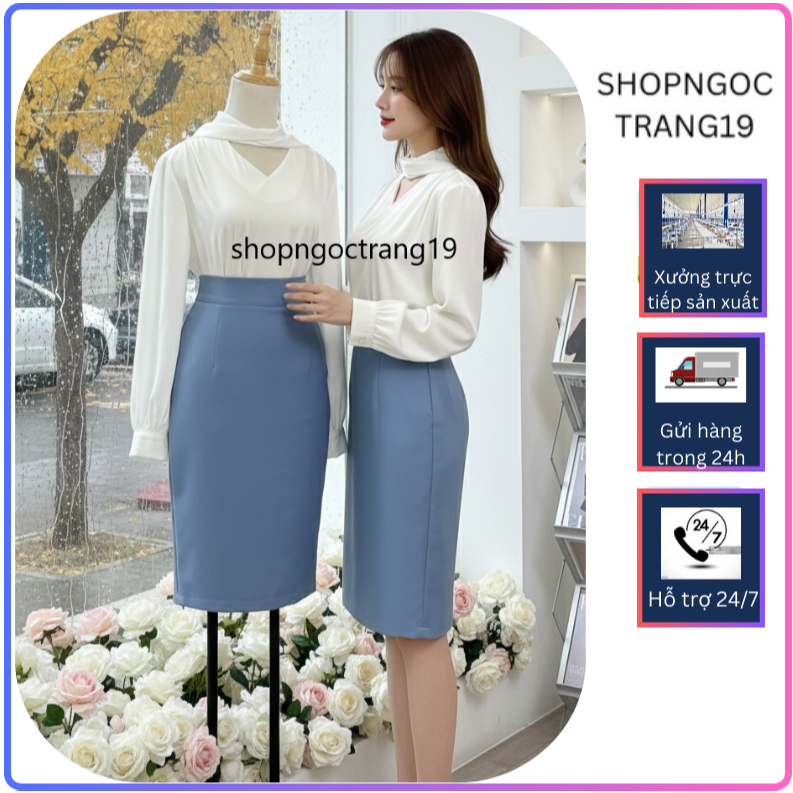 chân váy bút chì, chân váy dáng dài 2 lớp lụa hàn công sở chất tuyết mưa cao cấp loại 1 H1012