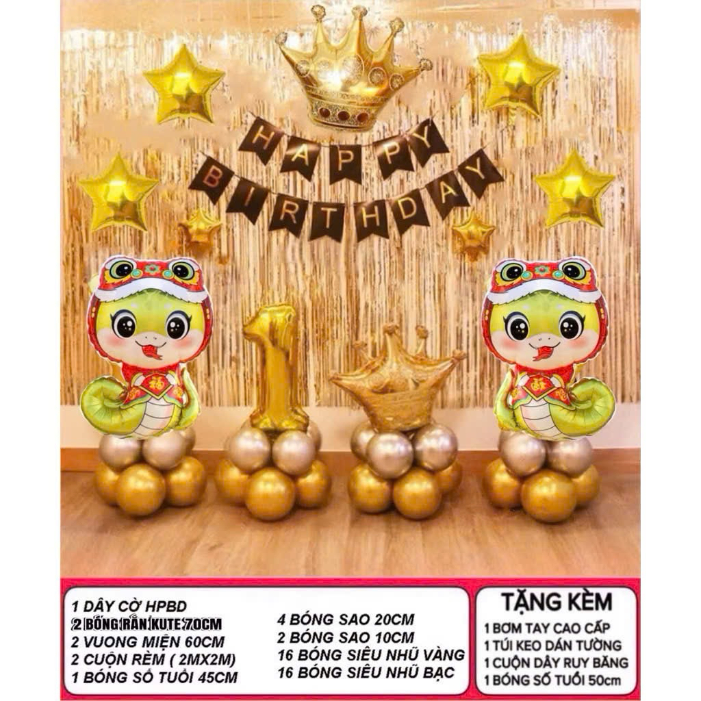 Sét Sinh Nhật Tuổi Rắn, Tuổi Rồng,Kurumi, Công chúa, Thỏ, Gấu Cho bé Trai và Gái ( tặng Bơm + Keo + Ruy băng)