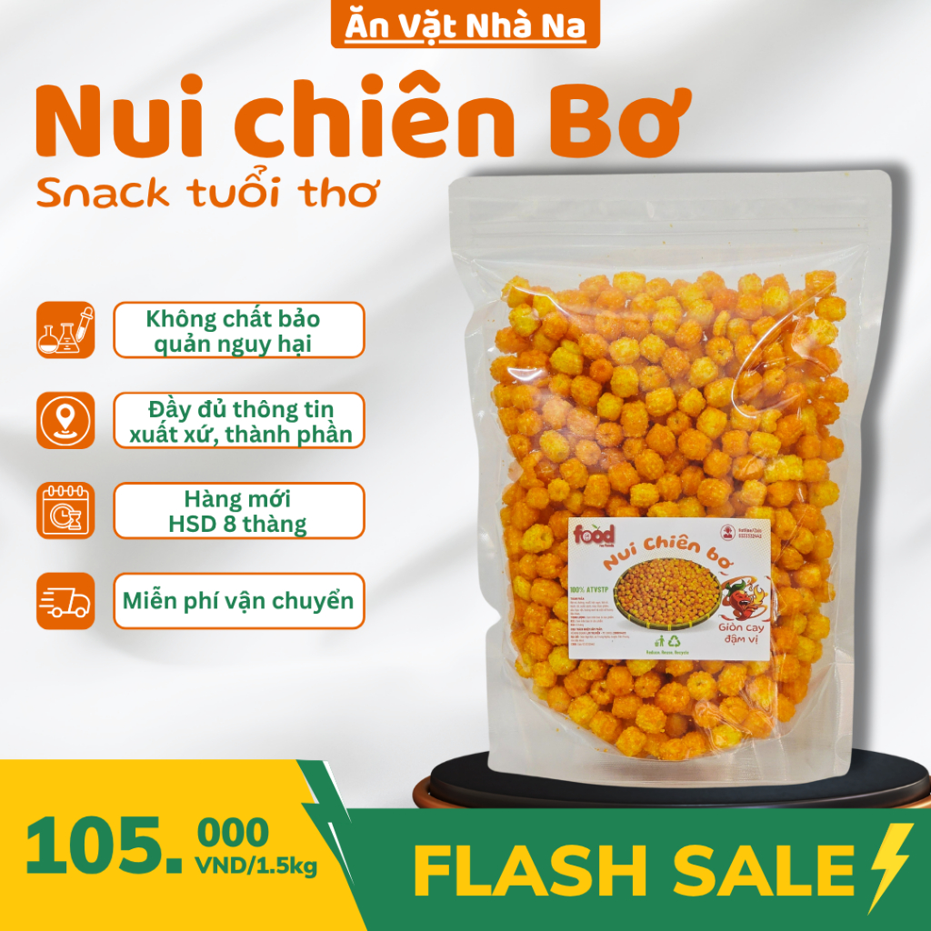 [ 2kg Giá Sỉ ] Nui Chiên Bơ Giòn Vị Ngọt Mặn Cay, Snack Bimbim Nui Chiên Bơ Tỏi, Nui Sen Chiên