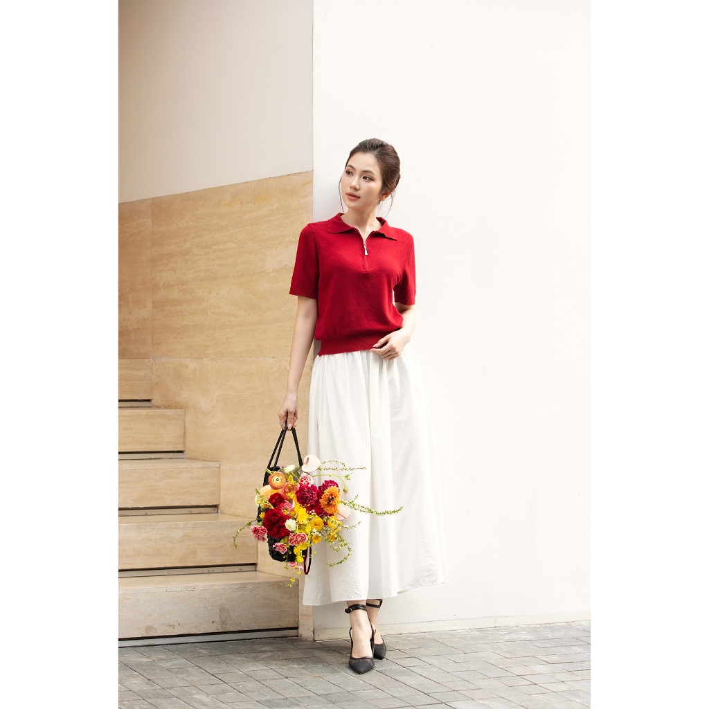 Áo Polo Dệt Kim Form Suông Phối Dây Kéo Thời Trang GUMAC AF11032