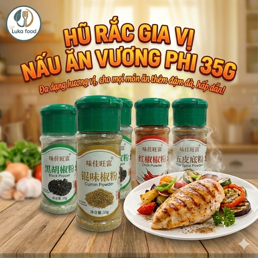 Hũ Rắc Gia Vị Nấu Ăn Vương Phi 35g - Xuyên Tiêu, Bột Ớt, Cà Ri, Tiêu Đen, Rắc Nướng, Hũ Nhỏ Gọn Luka Food
