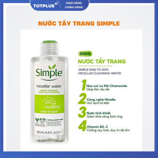 Nước Tẩy Trang Simple 200ml - Sạch Nhẹ Nhàng, Không Cồn, Không Hương Liệu