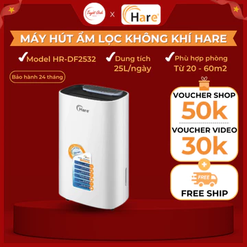 Máy lọc không khí, máy hút ẩm thông minh Hare dung tích 30L/Ngày lọc Carbon lọc Hepa Tia UV diệt khuẩn - TuyếtAnh House