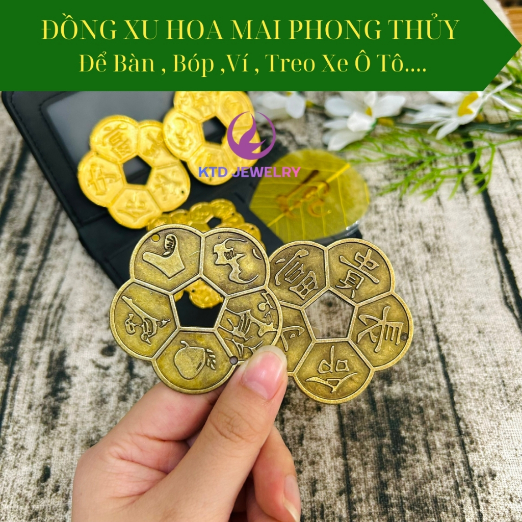 Đồng xu hoa mai KATEDA để ví tiền, điện thoại kích thước 3cm, 5.5cm