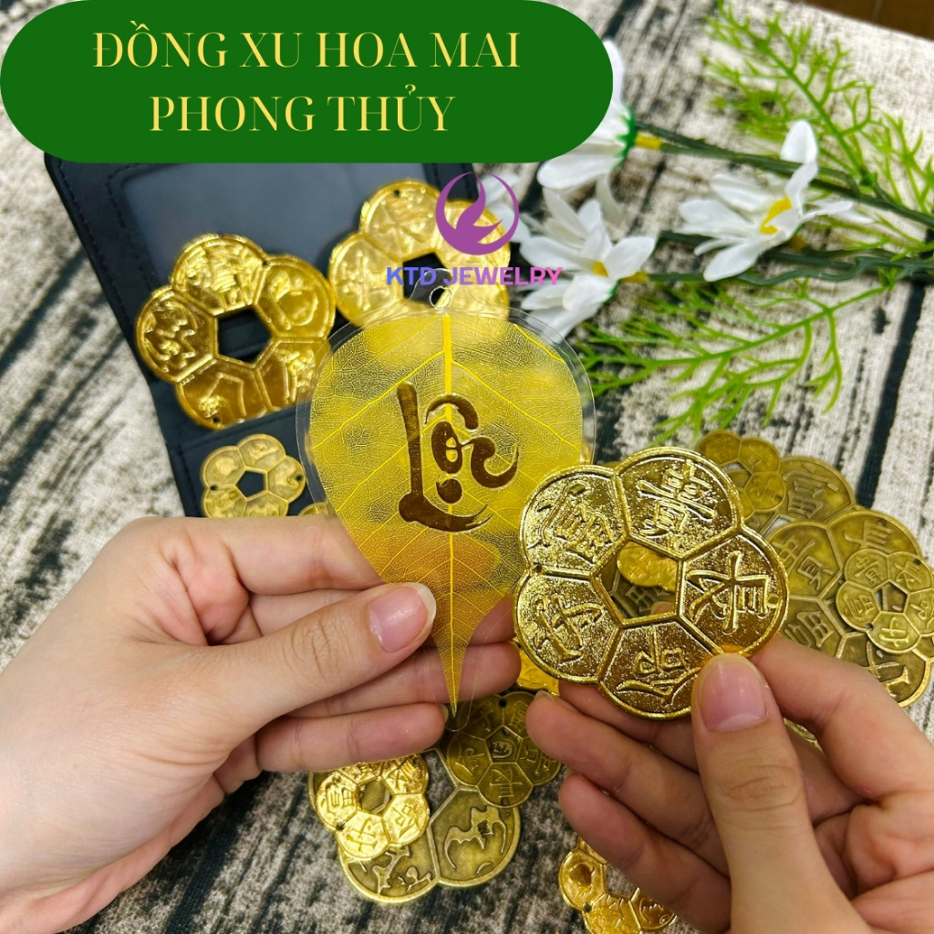 Đồng xu hoa mai KATEDA để ví tiền, điện thoại kích thước 3cm, 5.5cm