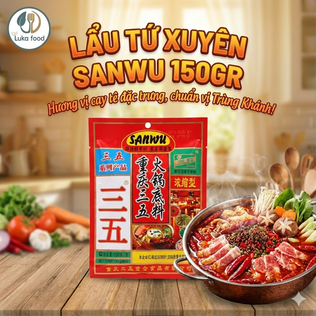 Cốt Lẩu Sanwu Tứ Xuyên 150g - Gia Vị Nấu Lẩu Cay Tê, Ướp Đồ Nướng Chuẩn Vị Trung Hoa Nhập Khẩu Thượng Hạng Luka Food