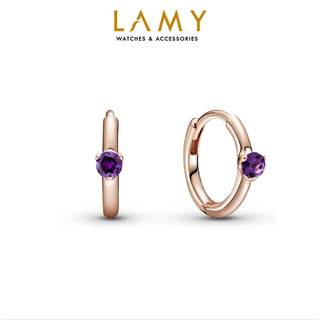 Khuyên tai bạc nữ LAMY Purple Solitaire Huggie Hoop Earrings Rose Gold 3129