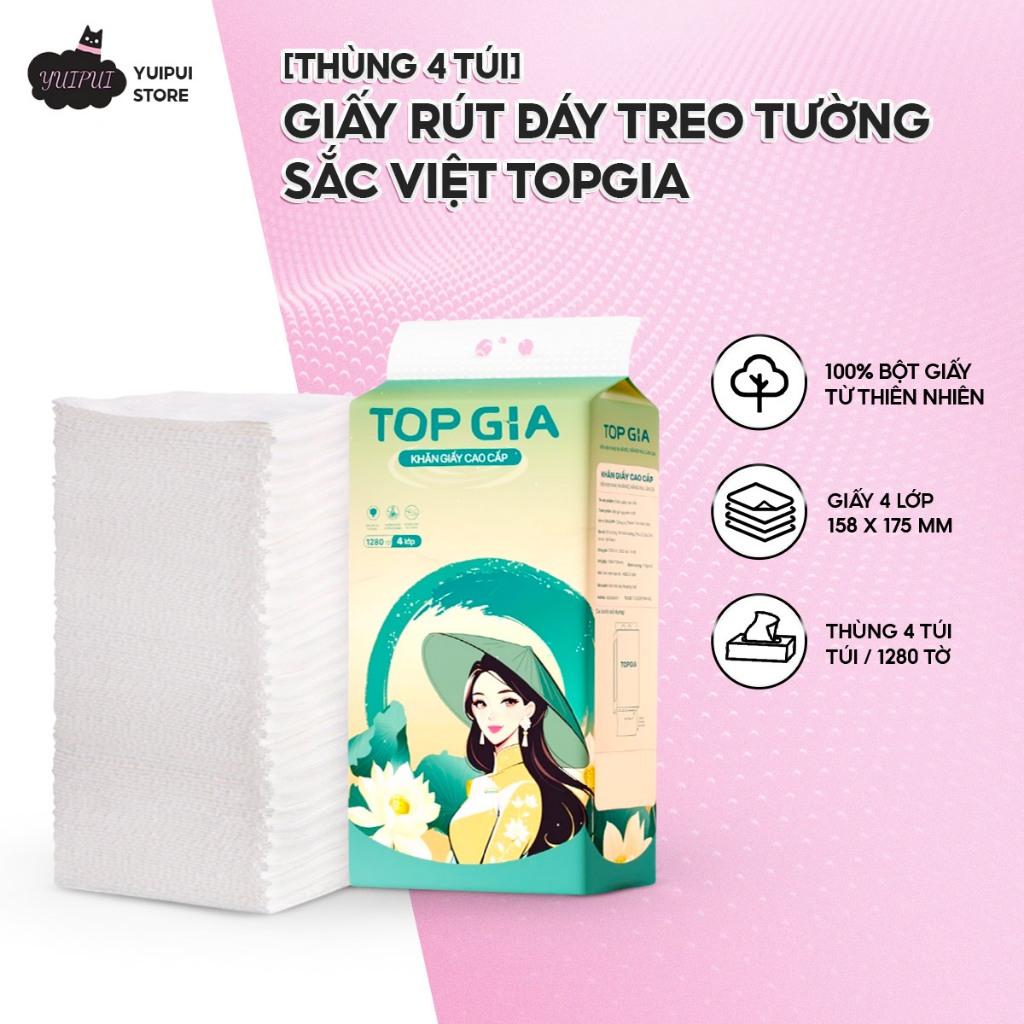 [Thùng 2&4 Bịch] Giấy Rút Đáy Treo Tường Sắc Việt TOPGIA – Giấy 4 Lớp Mềm Mịn, An Toàn, Thấm Hút Tốt
