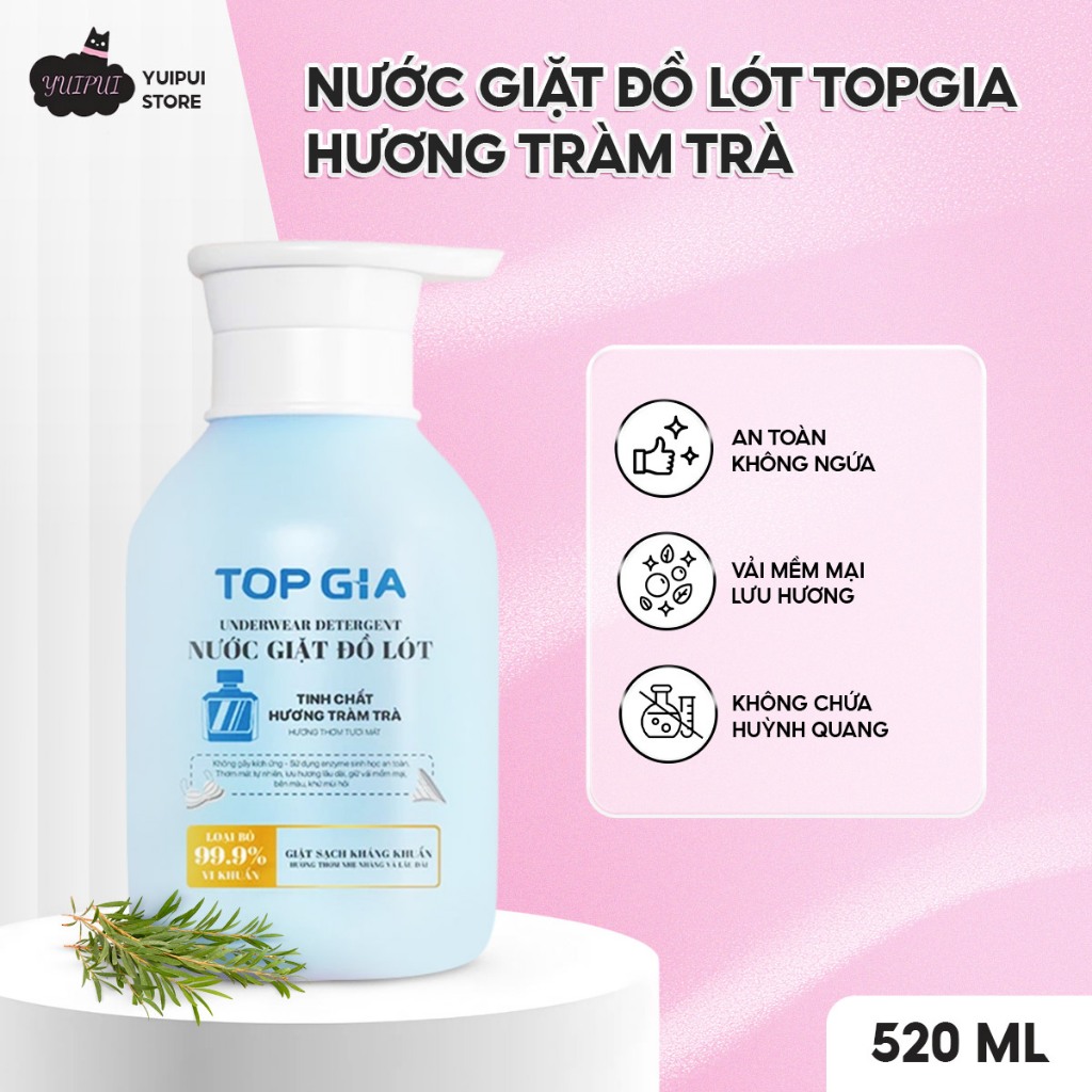 Nước Giặt Đồ Lót TopGia Hương Tràm Trà 520ml – Kháng Khuẩn, Khử Mùi, Dịu Nhẹ Cho Da Nhạy Cảm