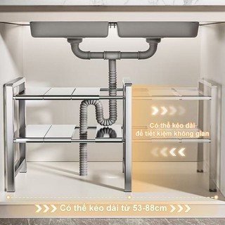 BMZAR Kệ Gầm Bếp Bồn Rửa inox Kệ Để Đồ Nhà Bếp Đa Năng Chiều dài có thể điều chỉnh từ 53-88cm.