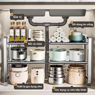 BMZAR Kệ Gầm Bếp Bồn Rửa inox Kệ Để Đồ Nhà Bếp Đa Năng Chiều dài có thể điều chỉnh từ 53-88cm.