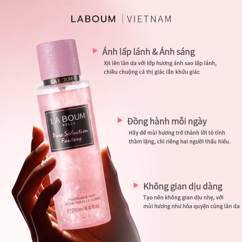Xịt Thơm Body Mist LA BOUM 250ML Nữ Có Nhũ Hương Trái Cây Tươi Mát & Ngọt Ấm Tầng Hương