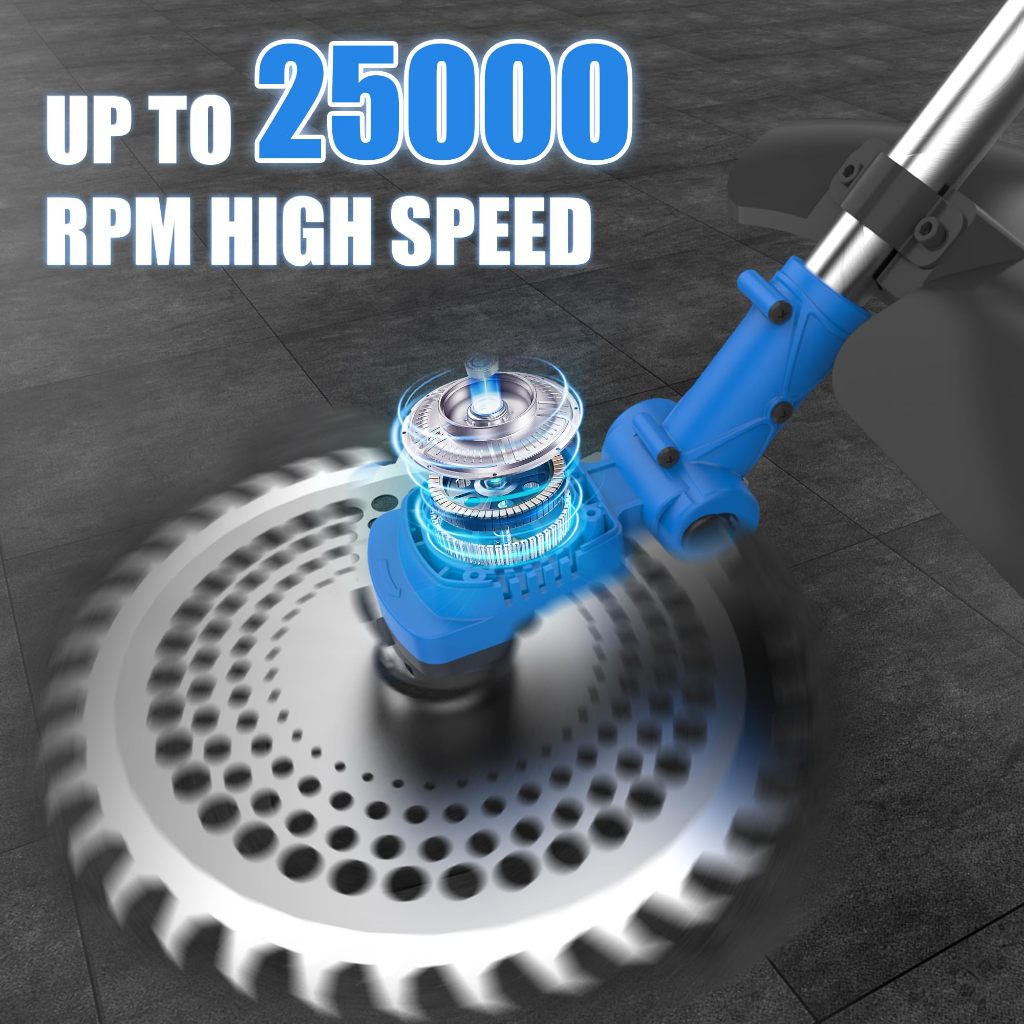 Máy Cắt Cỏ Pin ,21V Máy Cắt Cỏ điện,25000RPM Máy Cắt Cỏ Cầm Tay Có Bánh Xe Di Chuyển,Tặng 9 Lưỡi Cắt