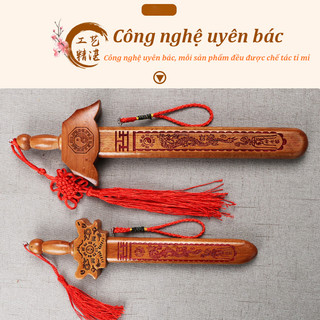 Vật Phong Thủy Gỗ 28cm Bát Quái Thủ Công Mực Chu Sa An Yên