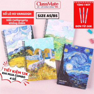 Sổ Lò Xo Van Gogh 100GSM Chấm Dotgrid A5/B5, Sổ Tay Ghi Chép 160 Trang Viết Calligraphy Không Bị Thấm