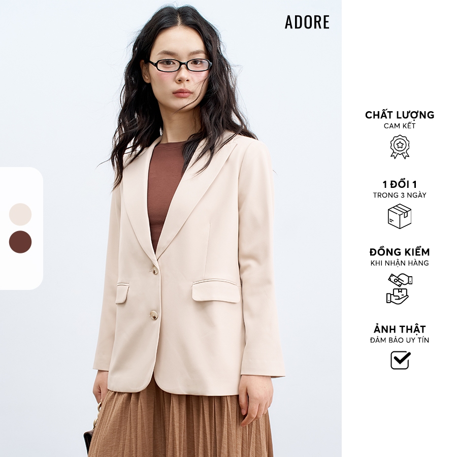 512BL1005  - Blazer cổ 2 ve basic 2 khuy màu nâu latte/ beige  ADORE