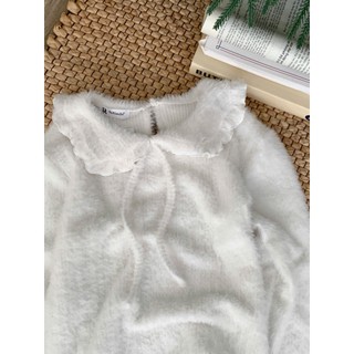 Áo Thun Lông Mịn Cổ Bèo Nơ Tiểu Thư Serena White Form Xinh Chuẩn Hàn dành Cho Nữ Aothunlong1090 P0K23