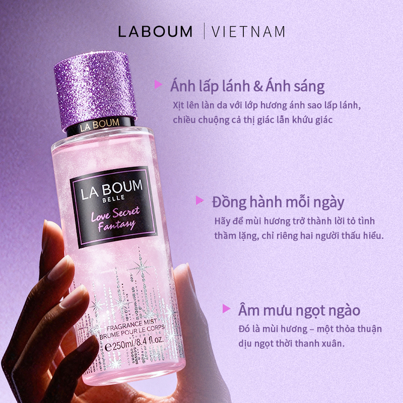 Xịt Thơm Body Mist Nữ Có Nhũ 250ml LABOUM Hương Hoa & Trái Cây Ngọt Dịu, Thơm Lâu Tự Nhiên - Đi Chơi