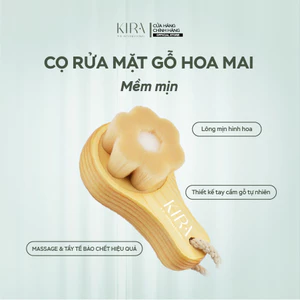 Dụng cụ chải khô massage mặt cán gỗ lông mịn hình hoa mai | Bàn chải rửa mặt thủ công làm sạch sâu tẩy tế bào chết