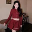 Set áo váy dạ tweed GUMIN thiết kế áo dáng ngắn nhũ kim sa khuy đồng lệch kèm chân váy ngắn phồng có lớp trong