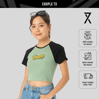 Áo Croptop Tay Ngắn Raglan Couple TX Phối Màu WTS 2330