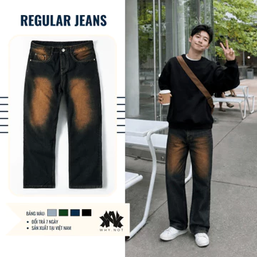 Quần Jean Nam Suông Dusty Blue Why.Not, Phong Cách Vintage, Quần Jeans Ống Rộng, Quần Jeans Cạp Cao, Quần Jean Nam Xanh