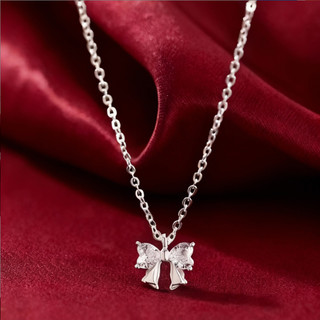 Dây Chuyền Mặt Nơ Bướm Đính Đá Zirconia Lấp Lánh Mạ Bạc 925, Phong Cách Hàn Quốc Cao Cấp