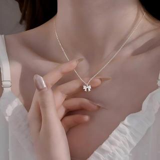 Dây Chuyền Mặt Nơ Bướm Đính Đá Zirconia Lấp Lánh Mạ Bạc 925, Phong Cách Hàn Quốc Cao Cấp