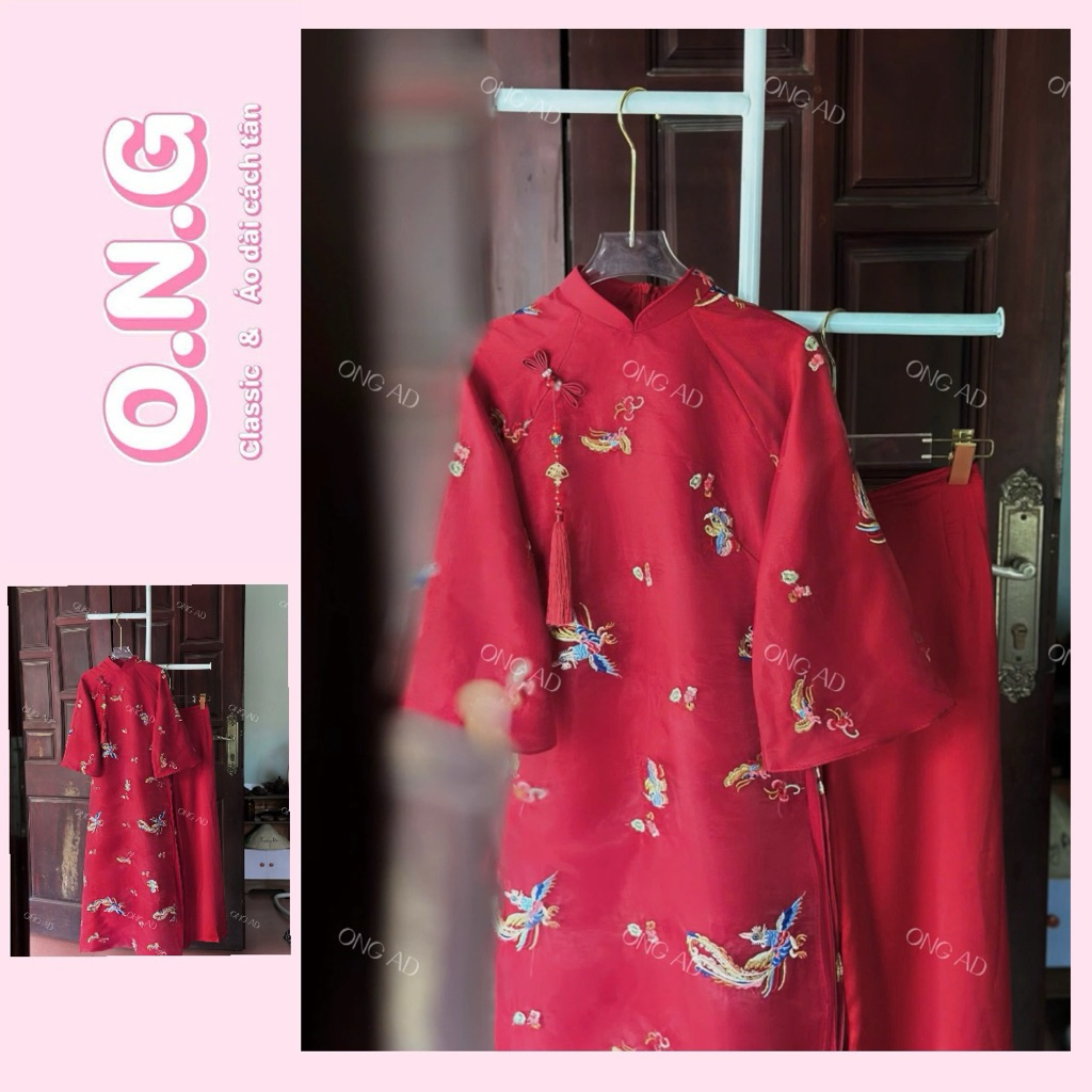 [ONG AD] áo dài Phượng Vũ dáng suông 4tà tay lửng