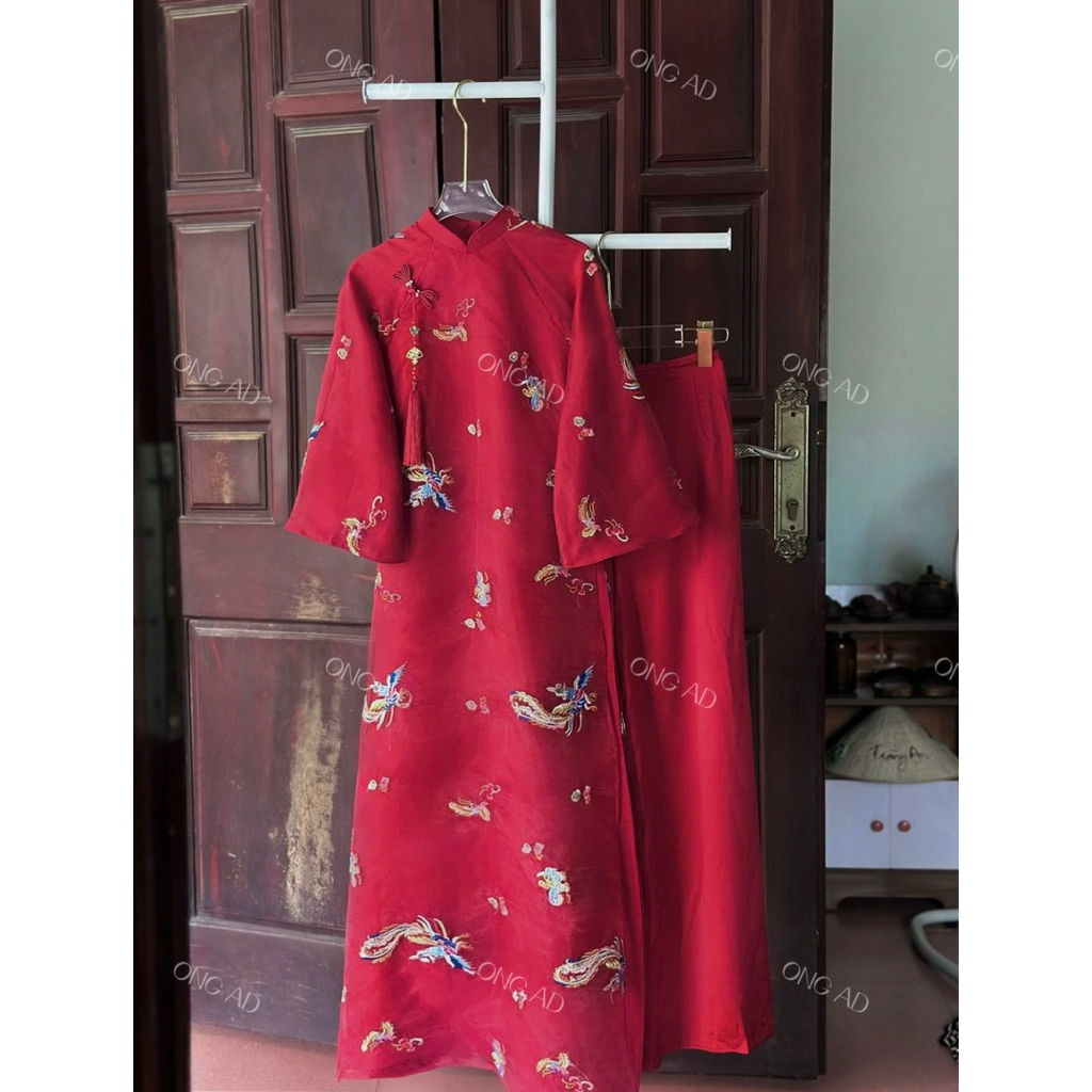 [ONG AD] áo dài Phượng Vũ dáng suông 4tà tay lửng