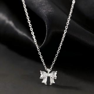 Dây Chuyền Mặt Nơ Bướm Đính Đá Zirconia Lấp Lánh Mạ Bạc 925, Phong Cách Hàn Quốc Cao Cấp