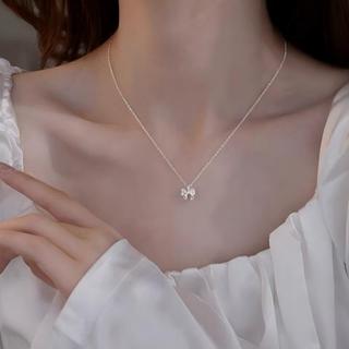 Dây Chuyền Mặt Nơ Bướm Đính Đá Zirconia Lấp Lánh Mạ Bạc 925, Phong Cách Hàn Quốc Cao Cấp
