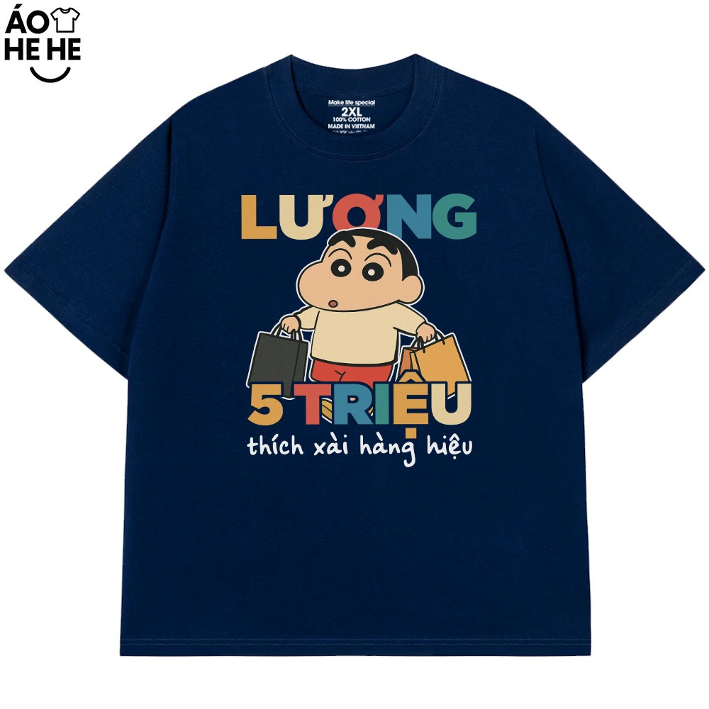 Áo Thun In Chữ Hài Hước Lương 5 Triệu Thích Xài Hàng Hiệu Câu Nói Text Văn Phòng Công Sở Form Rộng Cotton 230gsm