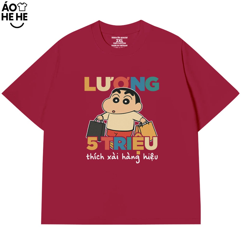 Áo Thun In Chữ Hài Hước Lương 5 Triệu Thích Xài Hàng Hiệu Câu Nói Text Văn Phòng Công Sở Form Rộng Cotton 230gsm